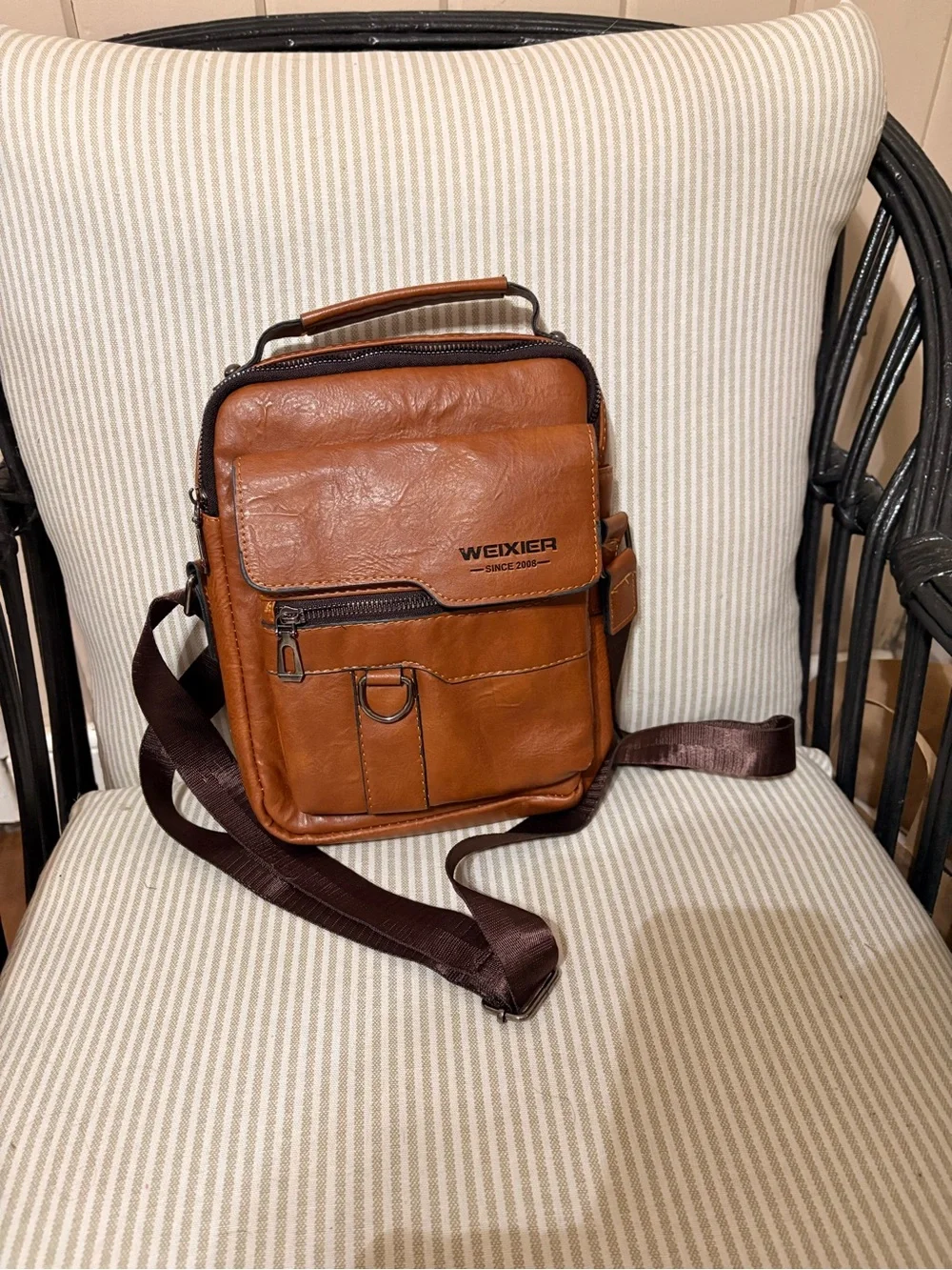 Weixier Brown Leather Messenger Crossbody for Men